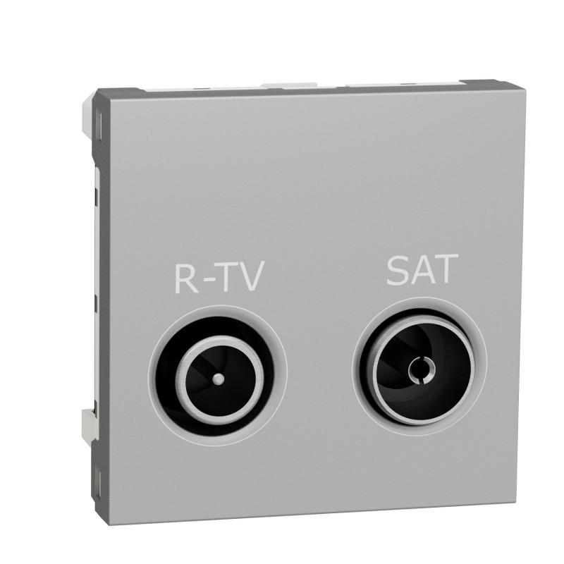 Розетка R-TV SAT проходная Schneider Electric Unica New 2 модуля алюминий NU345630