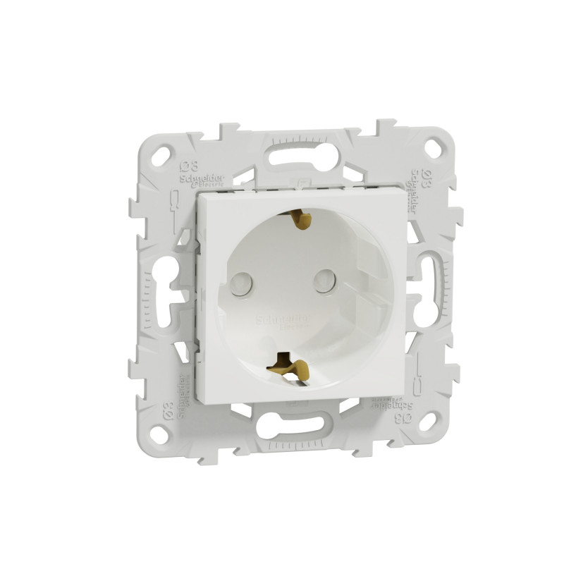 Розетка Schneider Electric Unica New с заземлением со шторками белый NU503718