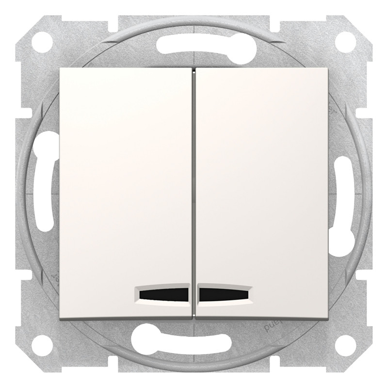 Выключатель Schneider Electric Sedna 2-клавишный схема 5 с синей подсветкой слоновая кость SDN0300323