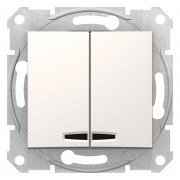 Выключатель Schneider Electric Sedna 2-клавишный схема 5 с синей подсветкой слоновая кость SDN0300323