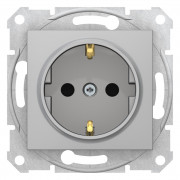 Розетка Schneider Electric Sedna с самозажимными клемами с заземлением и шторками алюминий SDN3001760