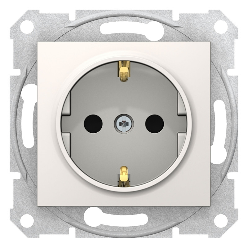 Розетка Schneider Electric Sedna с заземлением и шторками слоновая кость SDN3000123