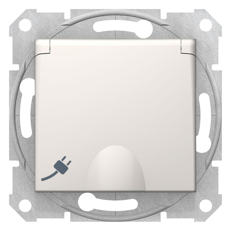 Розетка Schneider Electric Sedna с заземлением со шторками и крышкой слоновая кость SDN3100123
