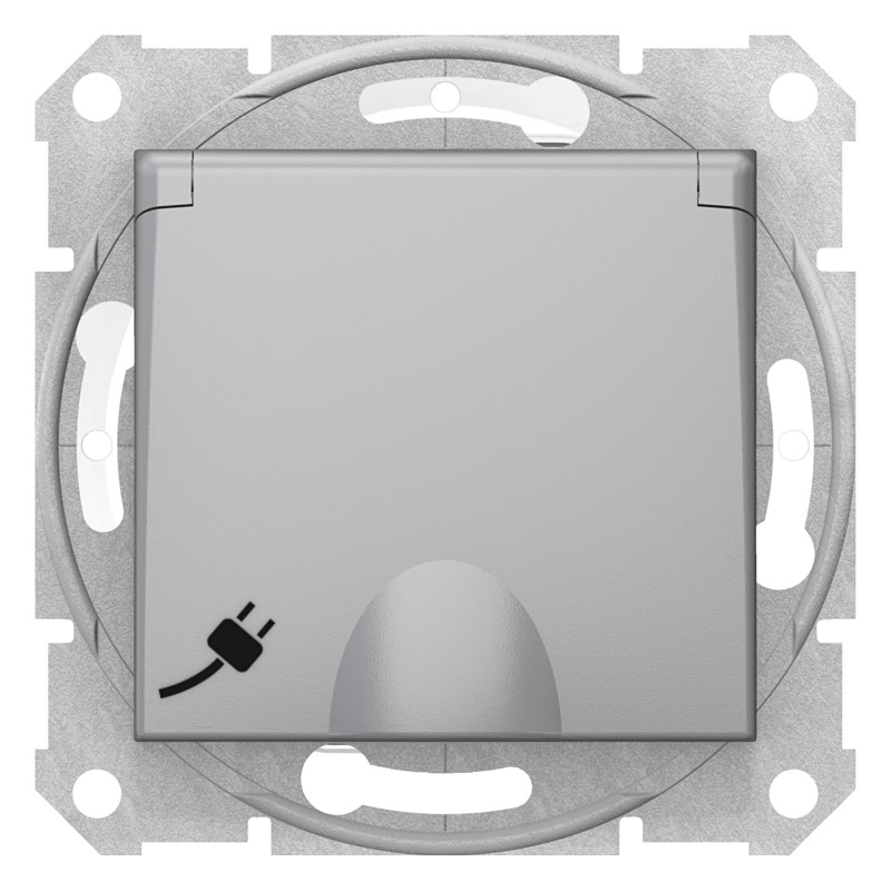 Розетка Schneider Electric Sedna IP44 з самозатискними клемами із заземленням шторками та кришкою алюміній SDN3100560