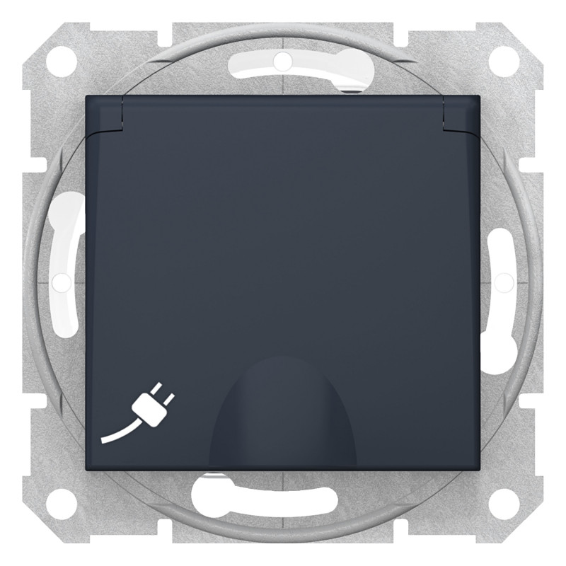 Розетка Schneider Electric Sedna IP44 із самозатискними клемами із заземленням шторками та кришкою графіт SDN3100570