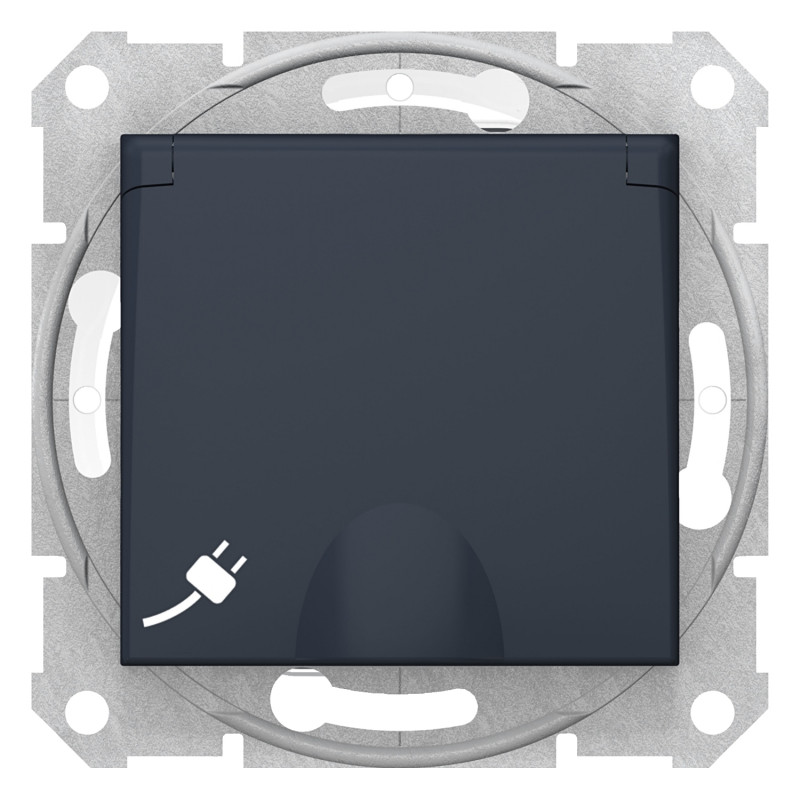 Розетка Schneider Electric Sedna із заземленням зі шторками та кришкою IP44 графіт SDN3100370