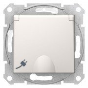 Розетка Schneider Electric Sedna IP44 с самозажимными клемами с заземлением шторками и крышкой слоновая кость SDN3100523