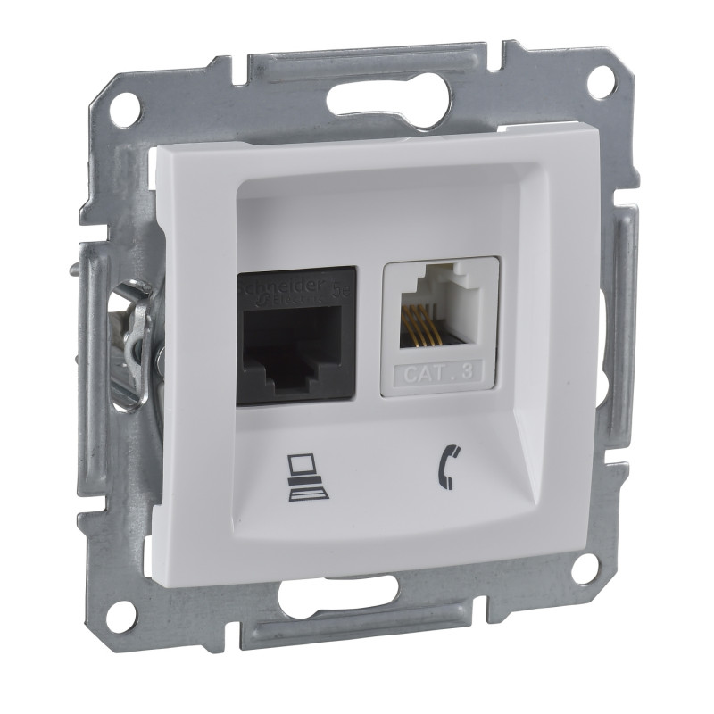 Розетка комп'ютерна+телефонна Schneider Electric Sedna RJ45+RJ11 кат6 UTP білий SDN5200121