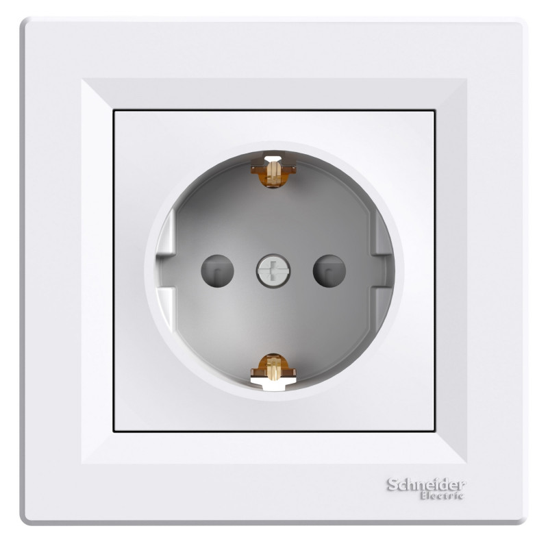 Розетка Schneider Electric Asfora із заземленням та захисними шторками білий EPH2900221