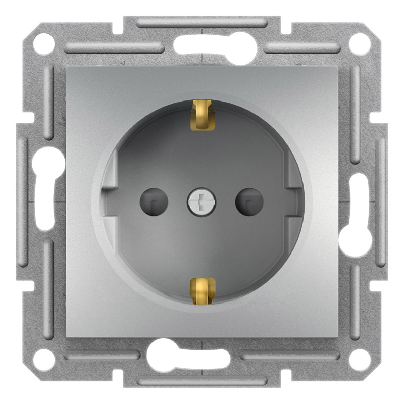 Розетка Schneider Electric Asfora із заземленням та захисними шторками алюміній EPH2900261