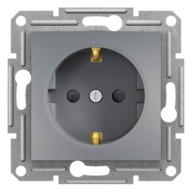 Розетка Schneider Electric Asfora с заземлением и защитными шторками сталь EPH2900262