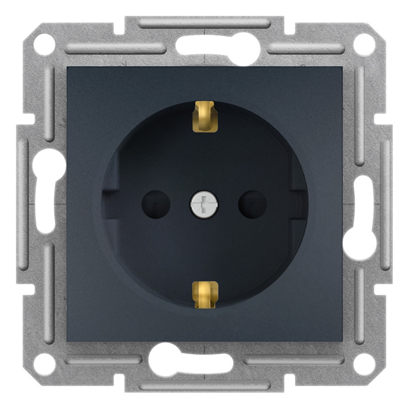 Розетка Schneider Electric Asfora із заземленням та захисними шторками антрацит EPH2900271