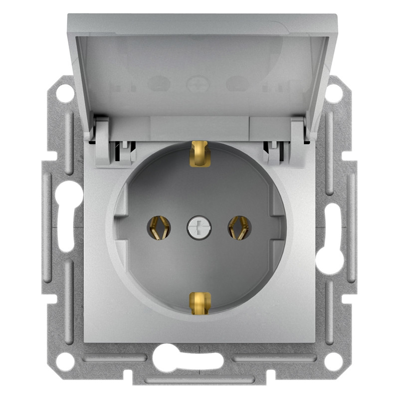 Розетка Schneider Electric Asfora із заземленням та кришкою алюміній EPH3100161