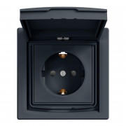 Розетка Schneider Electric Asfora с заземлением шторками и крышкой IP44 антрацит EPH3100371