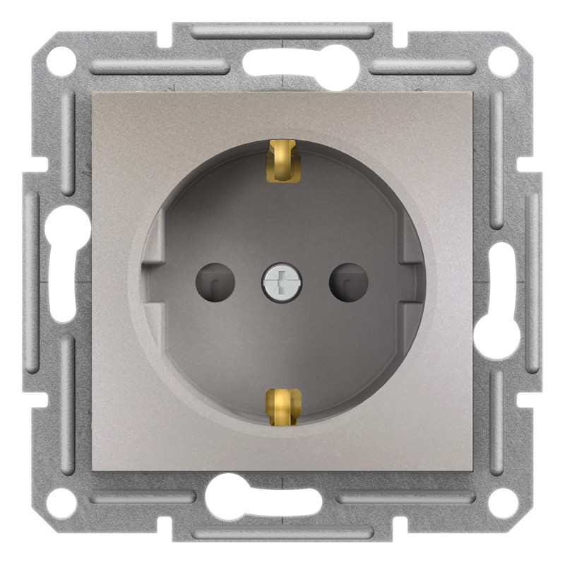 Розетка Schneider Electric Asfora с заземлением и защитными шторками бронза EPH2900269