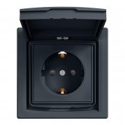 Розетка Schneider Electric Asfora с заземлением шторками и крышкой IP44 антрацит EPH3100371