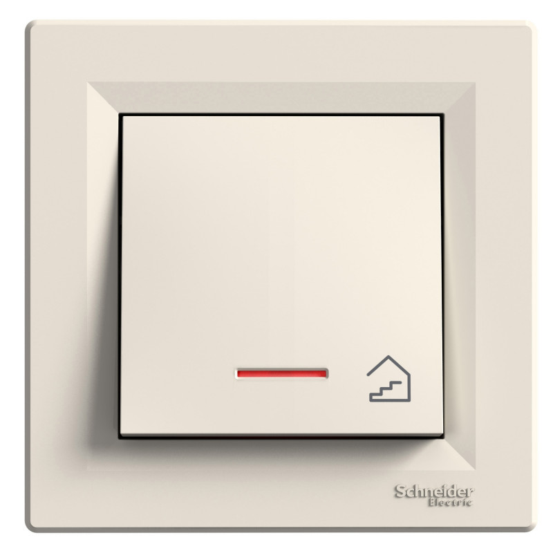 Выключатель Schneider Electric Asfora кнопочный с подсветкой и символом Лестница самозажимный крем EPH1900323