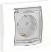 Розетка Schneider Electric Unica New с заземлением шторками и прозрачной крышкой белый NU003718