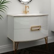 Тумба под раковину Marsan Sabrine 900 МДФ белый/золото SABRINE900белый/золото