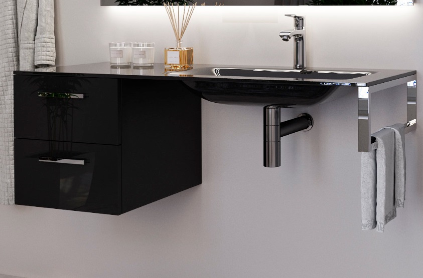 Консоль з раковиною Marsan Oscar 130х50 МДФ чорний/раковина акриловий камінь Oscar4-130х50black