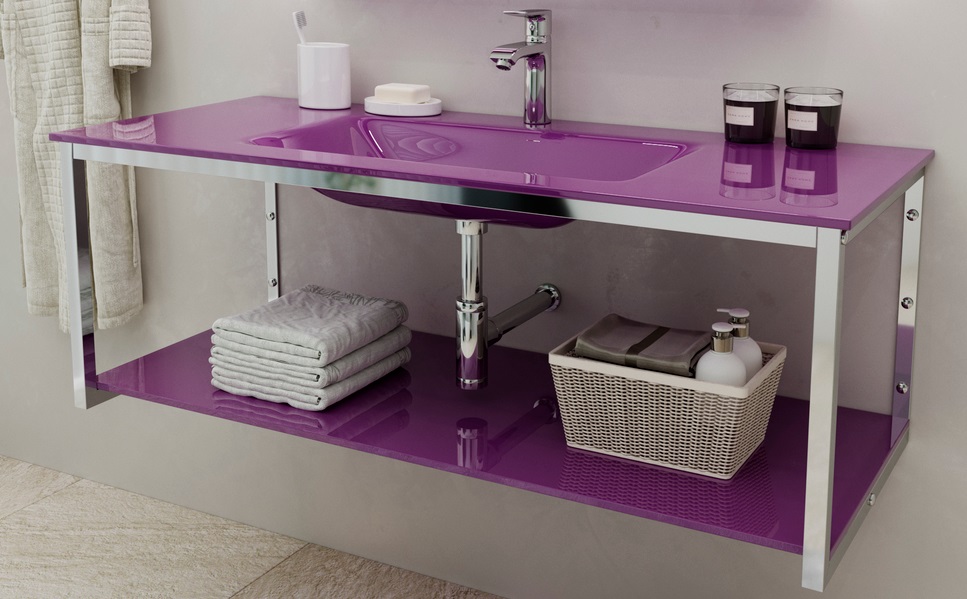 Консоль з раковиною Marsan Quadro 80х50 см нержавіюча сталь/скло віолет Quadro2-80х50violet
