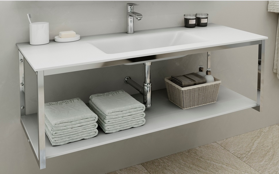 Консоль с раковиной Marsan Quadro 100х50 см нержавеющая сталь/стекло белый Quadro2-100х50white