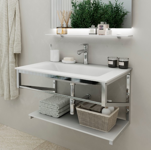 Консоль с раковиной Marsan Corner 120х50 см нержавеющая сталь/стекло белый Corner120х50white