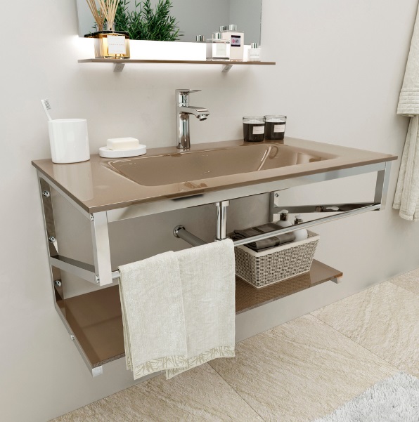 Консоль с раковиной Marsan Corner 120х50 см нержавеющая сталь/стекло капучино Corner120х50cappuccino