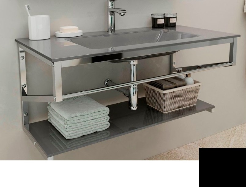 Консоль с раковиной Marsan Corner 80х50 см нержавеющая сталь/стекло графит Corner80х50graphite