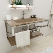 Консоль с раковиной Marsan Corner 120х50 см нержавеющая сталь/стекло капучино Corner120х50cappuccino