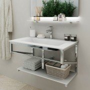 Консоль с раковиной Marsan Corner 80х50 см нержавеющая сталь/стекло белый Corner80х50white