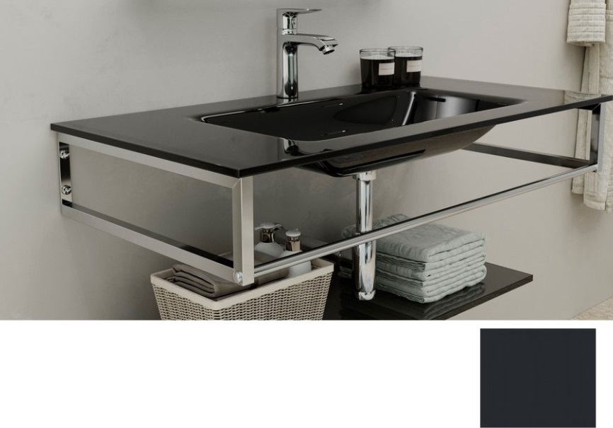 Консоль с раковиной Marsan Quadro 80х50 см нержавеющая сталь/стекло графит Quadro3-80х50graphite