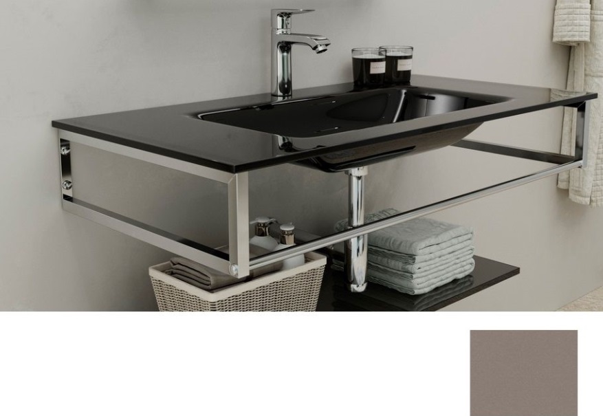 Консоль с раковиной Marsan Quadro 80х50 см нержавеющая сталь/стекло бисмарк Quadro3-80х50bismarck