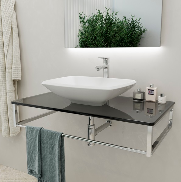 Консоль для раковины Marsan Quadro 80х50 см нержавеющая сталь/стекло графит Quadro5-80х50graphite