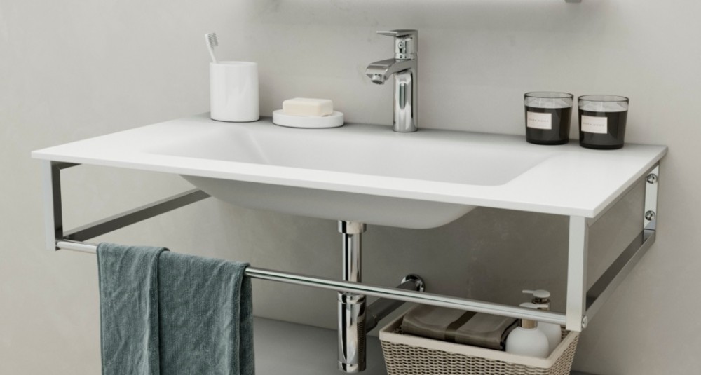 Консоль с раковиной Marsan Quadro 120х50 см нержавеющая сталь/акриловый камень белый Quadro4-120х50white