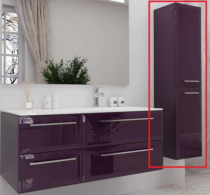 Пенал для ванной Marsan Aurore 160х31 МДФ с корзиной баклажан Aurore160х31баклажан