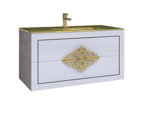 Тумба под раковину Marsan Christine 1000 МДФ белый/золото Christine1000whiteg