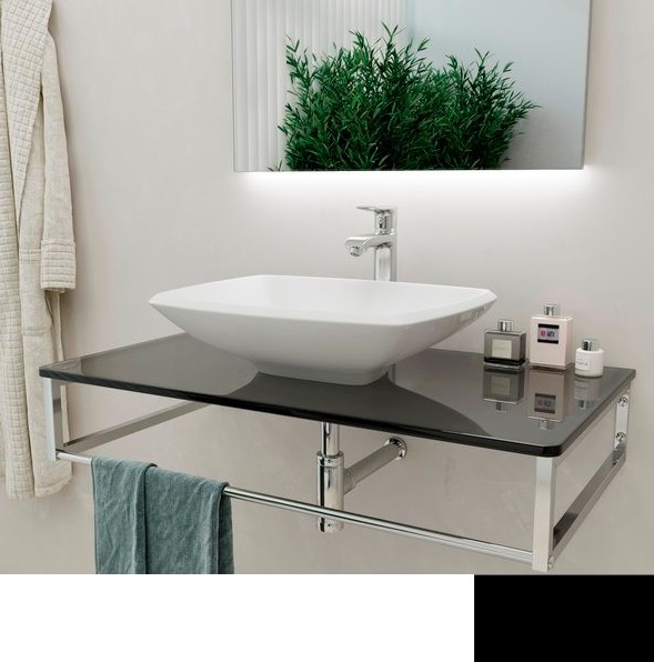 Консоль для раковини Marsan Quadro 130х50 см нержавіюча сталь/скло чорний Quadro5-130х50black