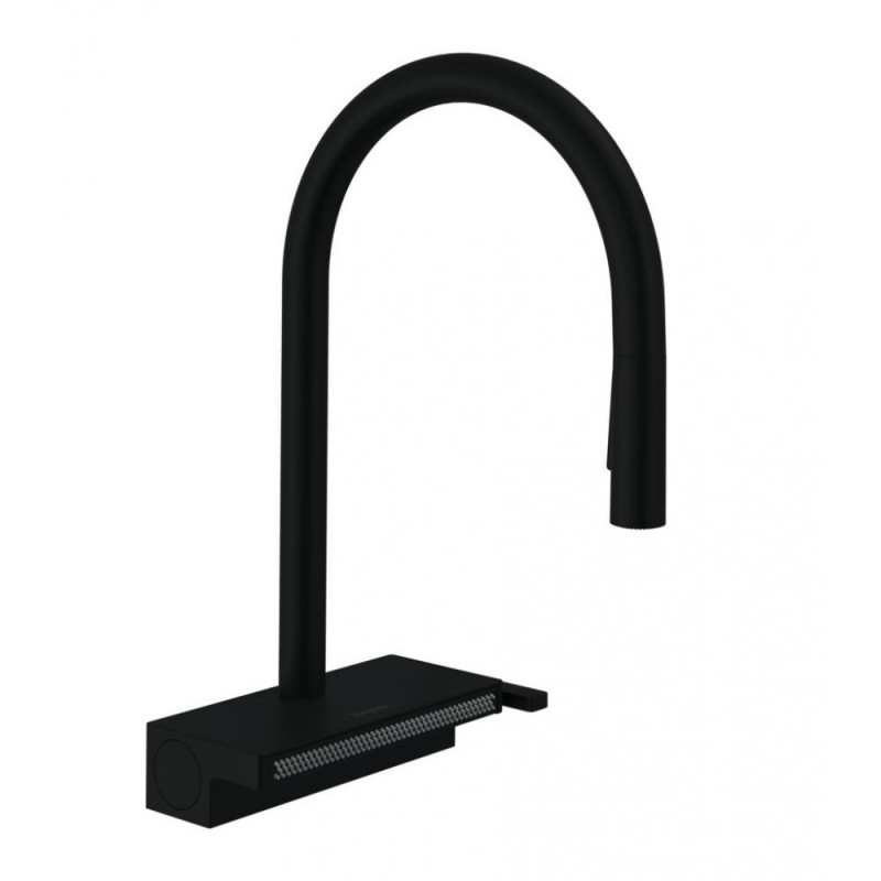 Змішувач для кухні Hansgrohe Aquno Select M81 з висувною лійкою чорний матовий 73837670