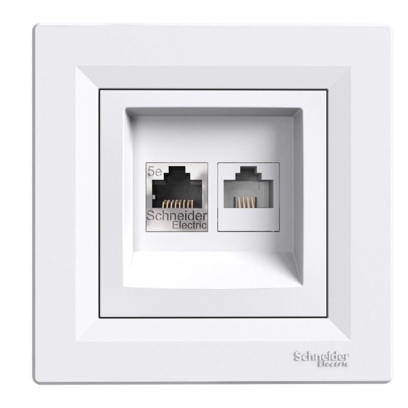 Розетка компьютерная+телефонная Schneider Electric Asfora RJ45+RJ12 5е белый EPH4900121