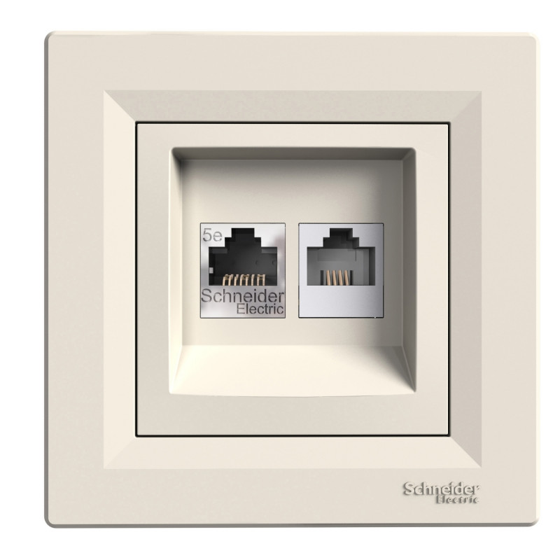 Розетка компьютерная+телефонная Schneider Electric Asfora RJ45+RJ12 5е крем EPH4900123