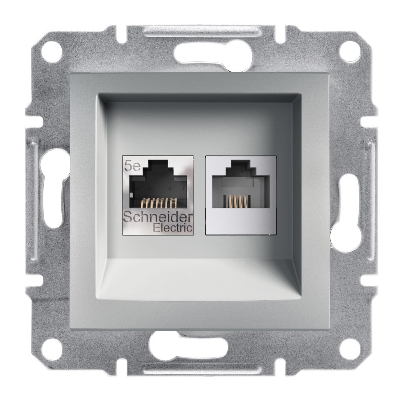 Розетка комп'ютерна+телефонна Schneider Electric Asfora RJ45+RJ12 5е алюміній EPH4900161