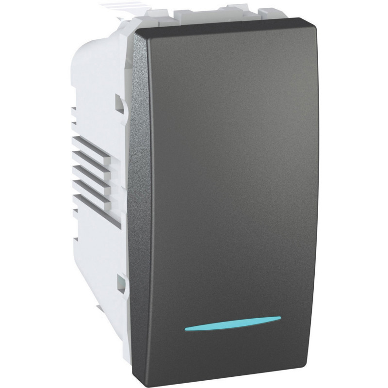 Вимикач Schneider Electric Unica 1-клавішний схема 1 з підсвічуванням графіт MGU3.101.12N