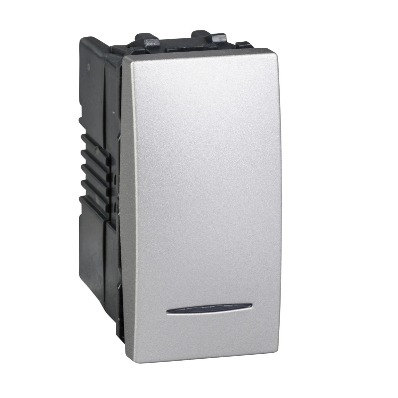 Выключатель проходной Schneider Electric Unica 1-клавишный 16А схема 6 с подсветкой алюминий MGU3.163.30N