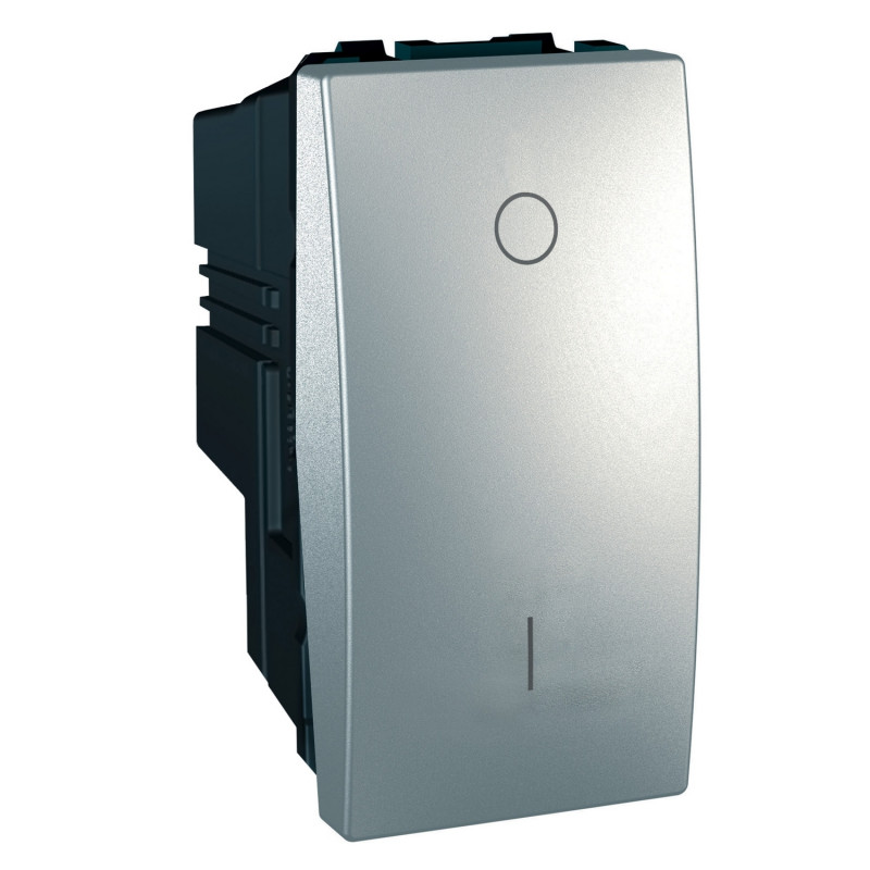 Вимикач Schneider Electric Unica 1-клавішний 16А 2 полюси схема 2 алюміній MGU3.162.30