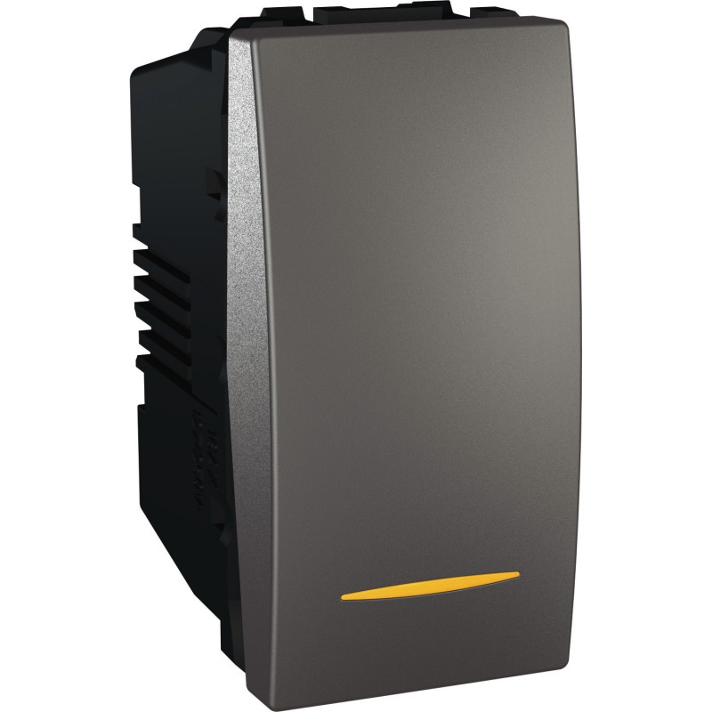 Вимикач Schneider Electric Unica 1-клавішний 16А схема 1 з індикацією графіт MGU3.161.12S