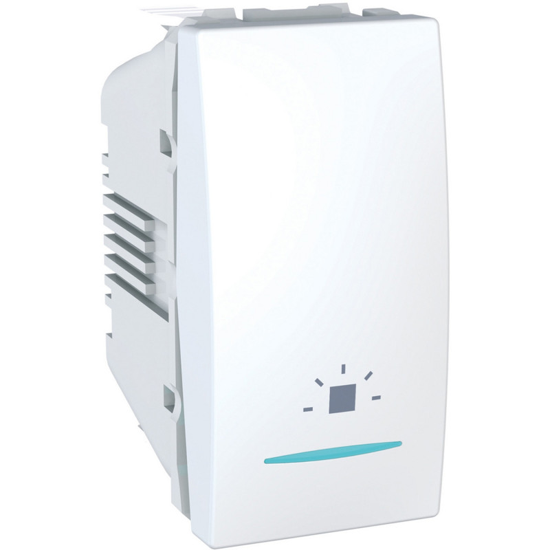 Вимикач Schneider Electric Unica кнопковий 10А з підсвічуванням та символом Світло біле MGU3.106.18LN