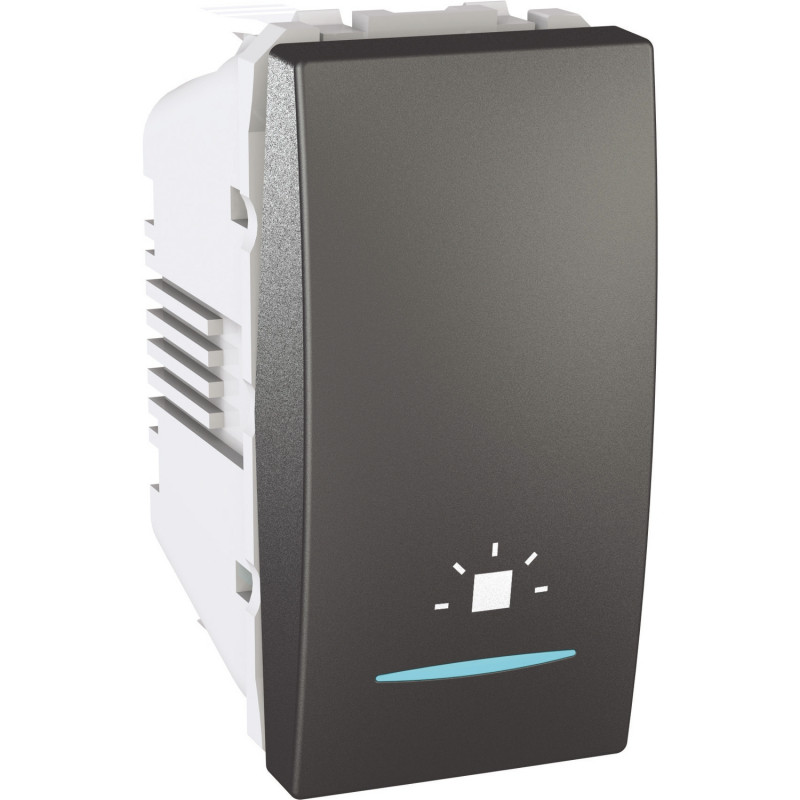 Вимикач Schneider Electric Unica кнопковий 10А з підсвічуванням та символом Світло графіт MGU3.106.12LN