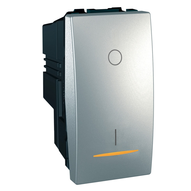 Выключатель Schneider Electric Unica 16А 2 полюса схема 2 с индикацией алюминий MGU3.162.30S