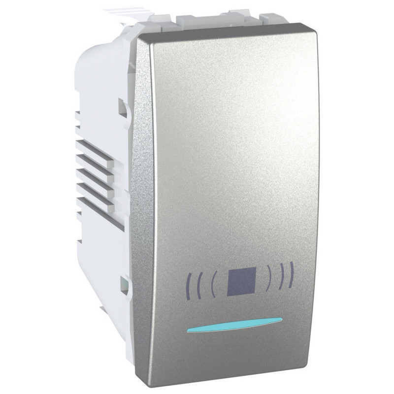 Кнопка звонка Schneider Electric Unica 10А с подсветкой и символом Звонок алюминий MGU3.106.30CN